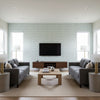 Piermont Spa Blue | Thibaut Wallcoverings - Living Room Visualization (AI-generated, may not be to scale. Verify pattern scale with product specifications.)