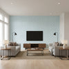Ferndale Spa Blue | Thibaut Wallcoverings - Living Room Visualization (AI-generated, may not be to scale. Verify pattern scale with product specifications.)