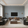 Grassmarket Check Slate Blue | Thibaut Wallcoverings - Living Room Visualization (AI-generated, may not be to scale. Verify pattern scale with product specifications.)