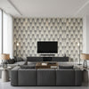 Stockholm Chevron Black and Grey | Thibaut Wallcoverings - Living Room Visualization (AI-generated, may not be to scale. Verify pattern scale with product specifications.)
