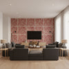 Timbuktu Red | Thibaut Wallcoverings - Living Room Visualization (AI-generated, may not be to scale. Verify pattern scale with product specifications.)
