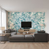 Kyoto Asian Branches Robin'S Egg Aqua Wallpaper | Thibaut - Living Room Visualization (AI-generated, may not be to scale. Verify pattern scale with product specifications.)