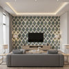 Kimono Geometric Green Wallpaper | Thibaut - Living Room Visualization (AI-generated, may not be to scale. Verify pattern scale with product specifications.)