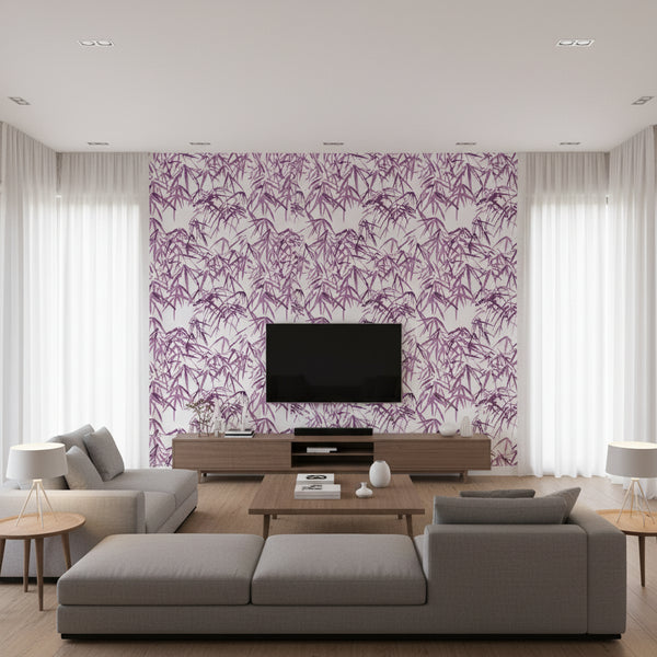 Kyoto Leaves Eggplant Wallcovering