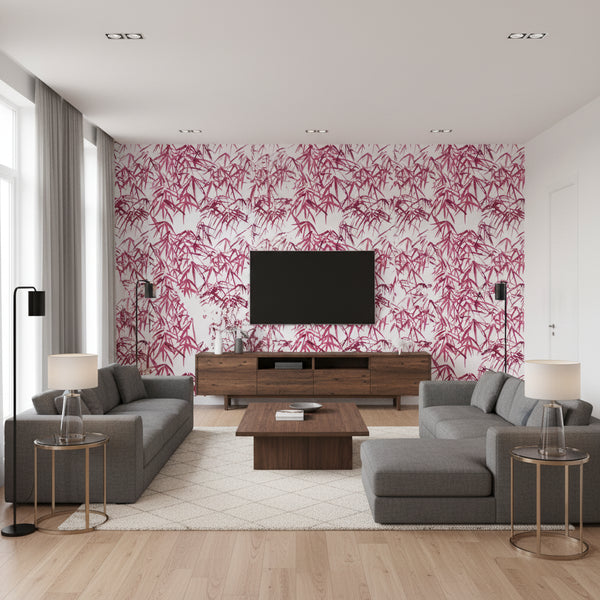 Kyoto Leaves Fuchsia Wallcovering