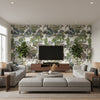 Asian Scenic Purple and Blue | Thibaut Wallcoverings - Living Room Visualization (AI-generated, may not be to scale. Verify pattern scale with product specifications.)