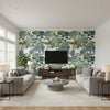 Asian Scenic Blue and Green | Thibaut Wallcoverings - Living Room Visualization (AI-generated, may not be to scale. Verify pattern scale with product specifications.)