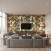 Asian Scenic Coral and Green | Thibaut Wallcoverings - Living Room Visualization (AI-generated, may not be to scale. Verify pattern scale with product specifications.)