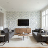 Sakura Blue | Thibaut Wallcoverings - Living Room Visualization (AI-generated, may not be to scale. Verify pattern scale with product specifications.)
