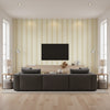 Deck Stripe Tan | Thibaut Wallcoverings - Living Room Visualization (AI-generated, may not be to scale. Verify pattern scale with product specifications.)
