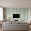 Deck Stripe Aqua | Thibaut Wallcoverings - Living Room Visualization (AI-generated, may not be to scale. Verify pattern scale with product specifications.)