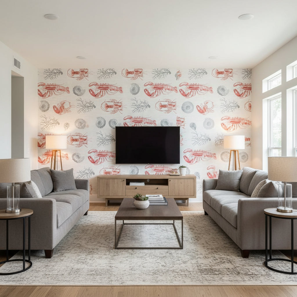 Lobster | Mind The Gap - Living Room Visualization (AI-generated, may not be to scale. Verify pattern scale with product specifications.)