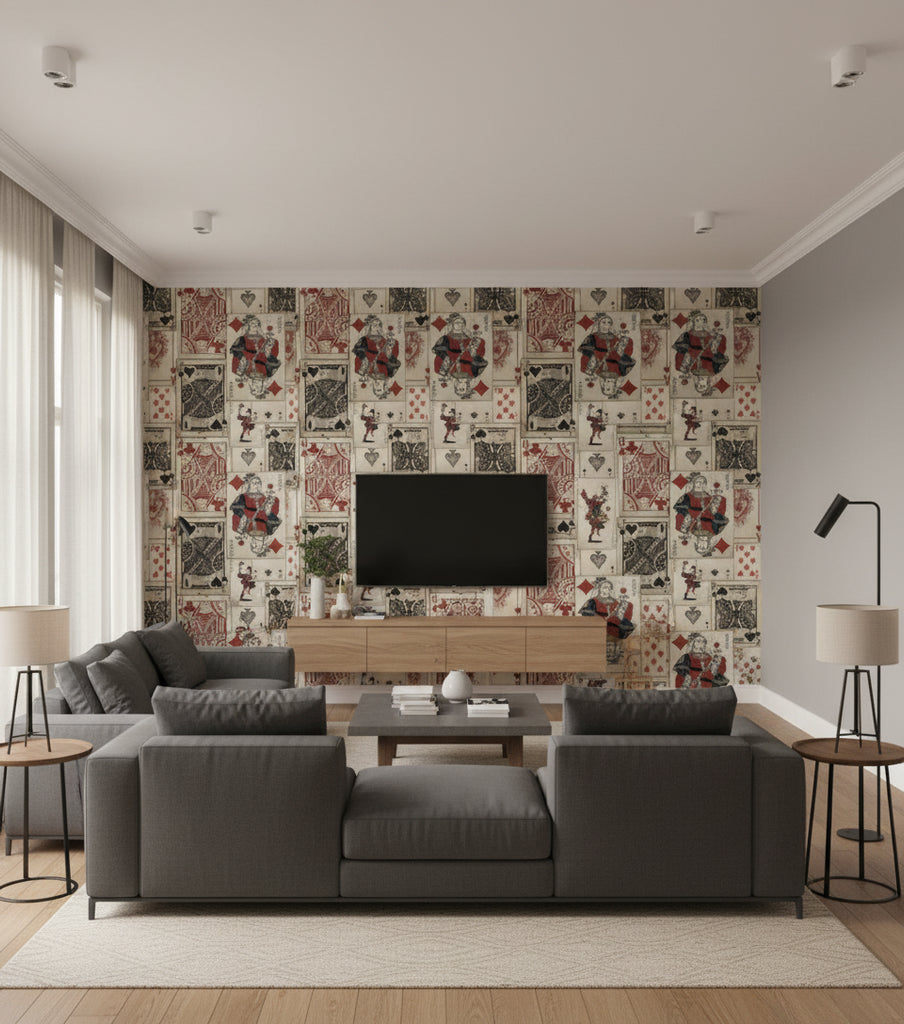Play Cards | Mind The Gap - Living Room Visualization (AI-generated, may not be to scale. Verify pattern scale with product specifications.)