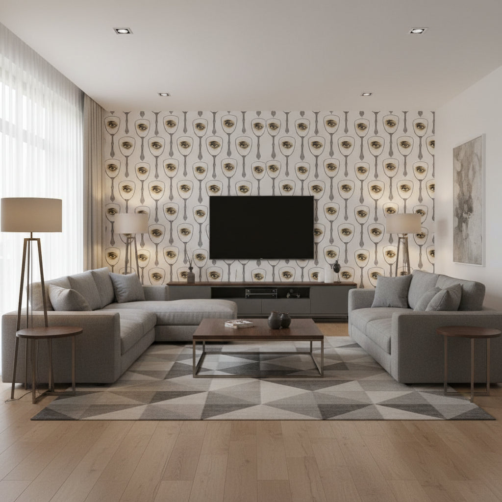 Mirror'S Eye Neutral | Mind The Gap - Living Room Visualization (AI-generated, may not be to scale. Verify pattern scale with product specifications.)