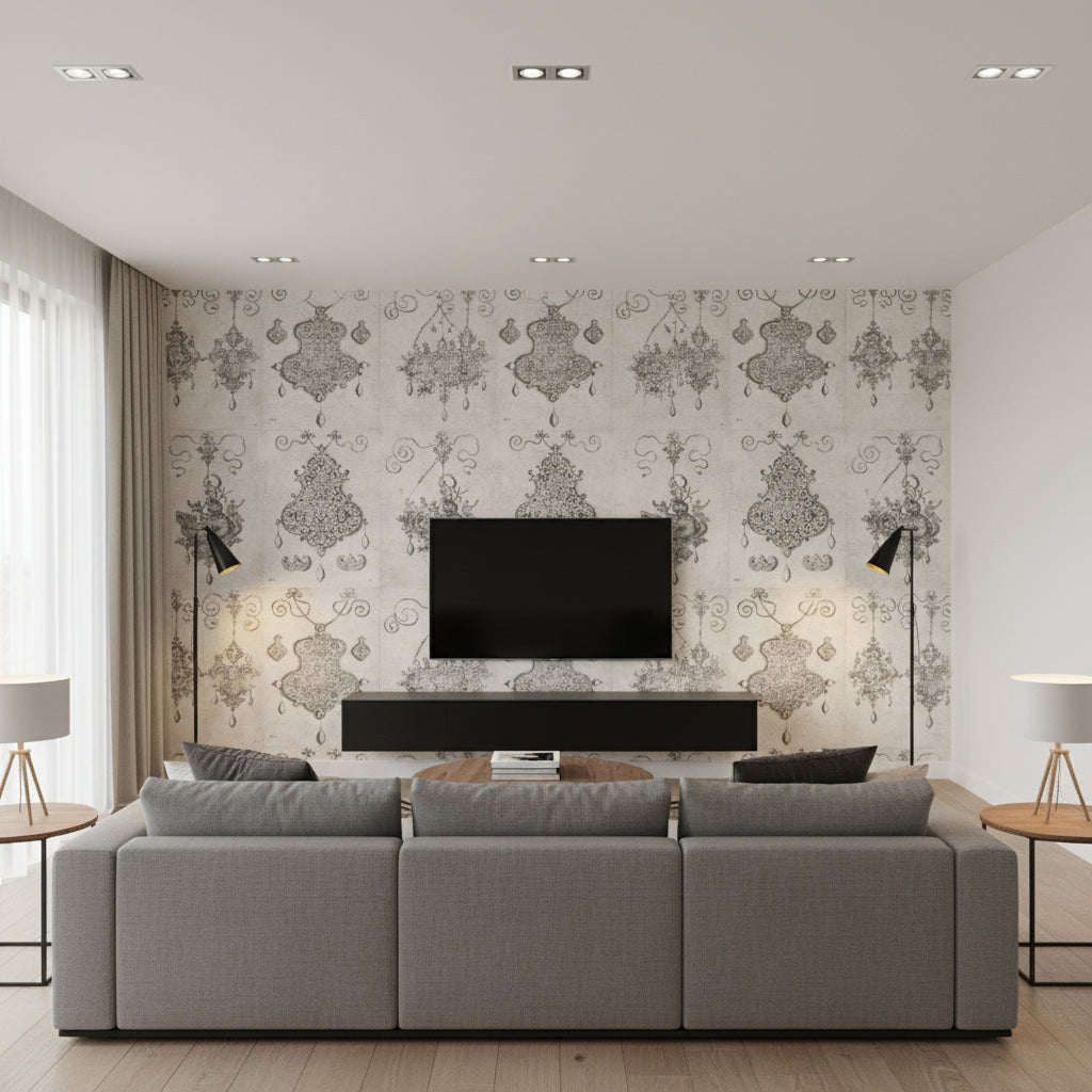 Bijoux | Mind The Gap - Living Room Visualization (AI-generated, may not be to scale. Verify pattern scale with product specifications.)