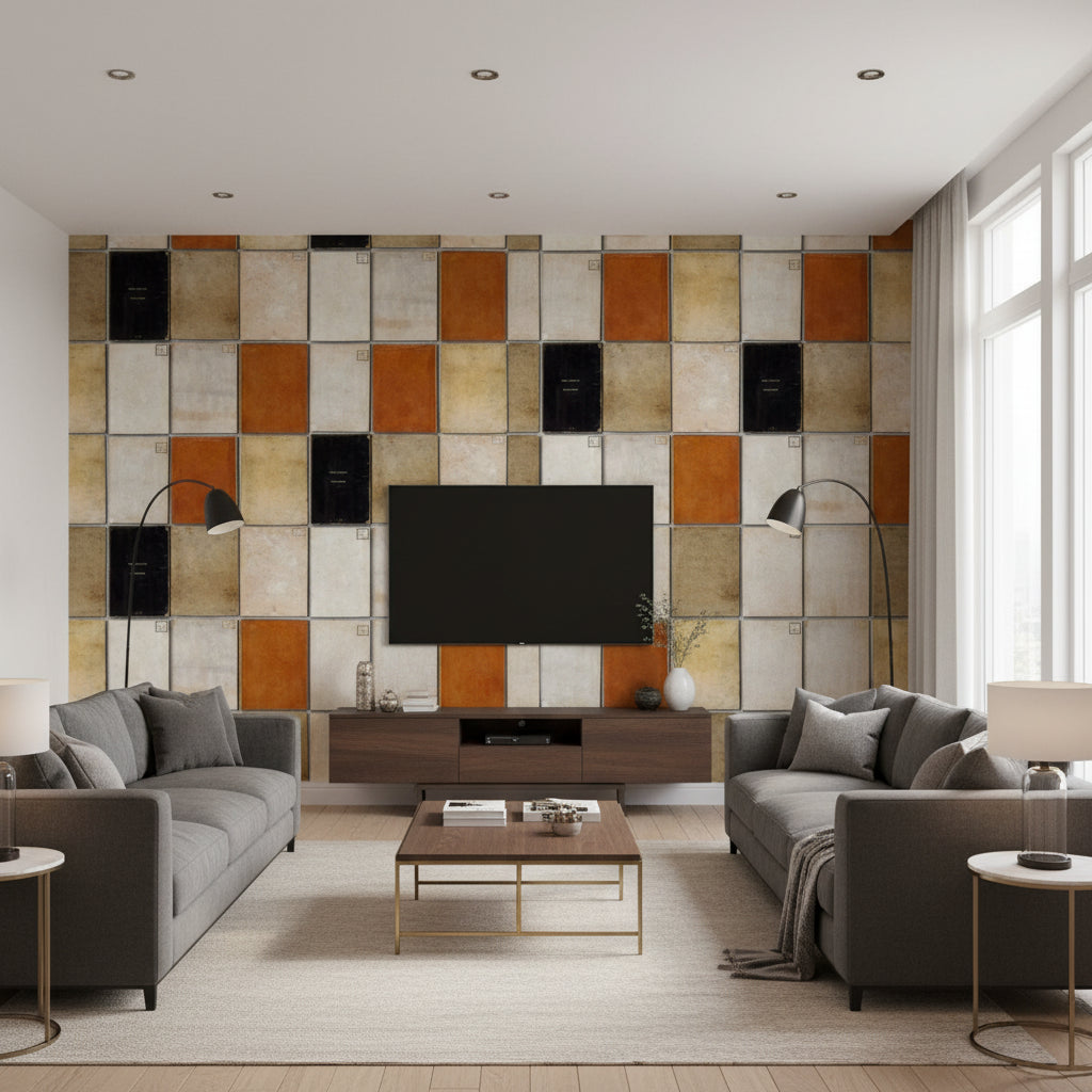 Book Covers | Mind The Gap - Living Room Visualization (AI-generated, may not be to scale. Verify pattern scale with product specifications.)