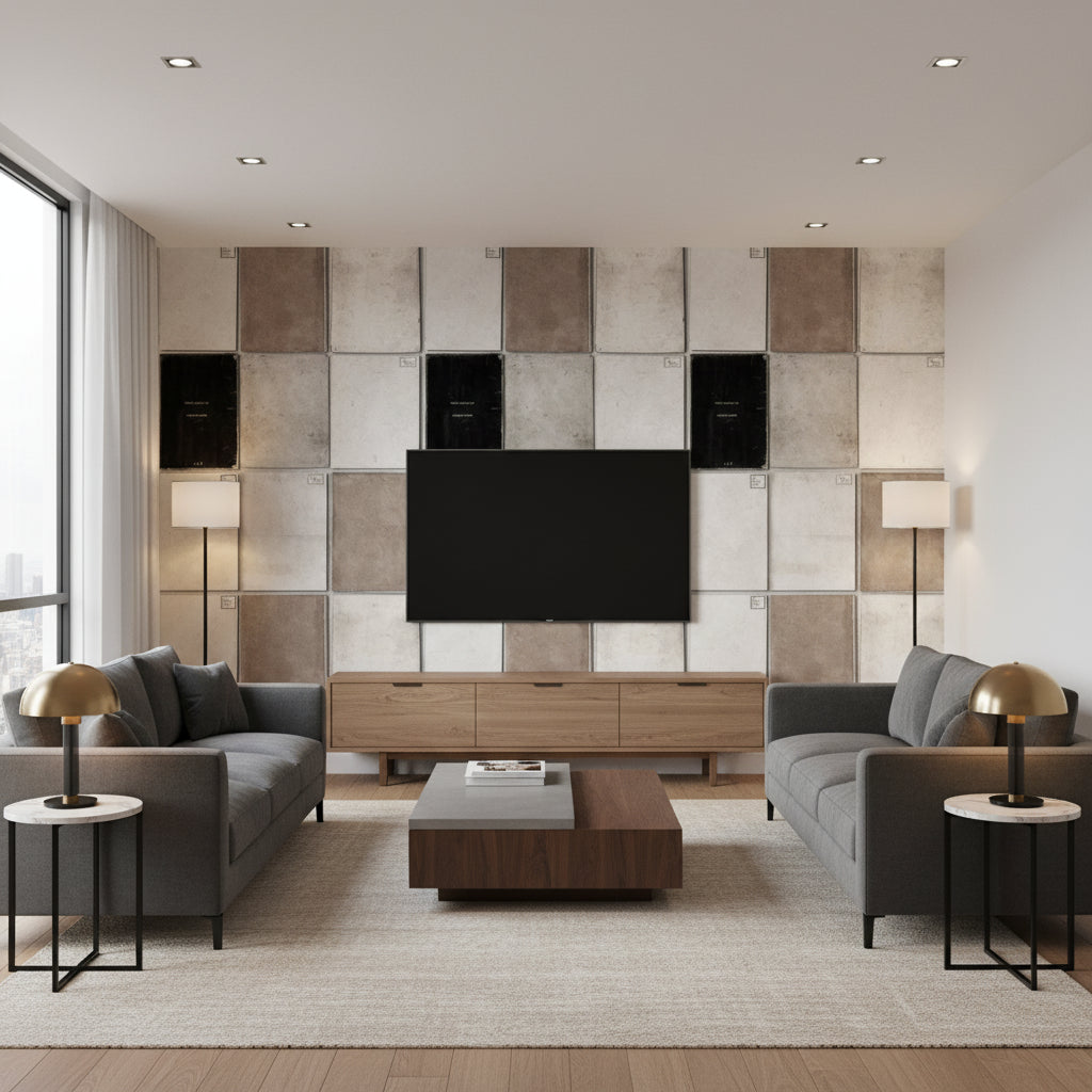 Book Covers Neutral | Mind The Gap - Living Room Visualization (AI-generated, may not be to scale. Verify pattern scale with product specifications.)