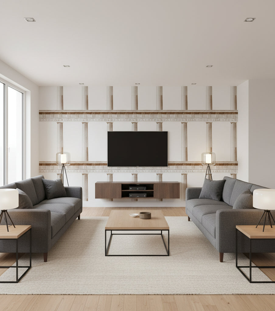 Athena | Mind The Gap - Living Room Visualization (AI-generated, may not be to scale. Verify pattern scale with product specifications.)