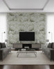 Savage Leaves Neutral | Mind The Gap - Living Room Visualization (AI-generated, may not be to scale. Verify pattern scale with product specifications.)