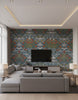 Floral Ornament Scarlet | Mind The Gap - Living Room Visualization (AI-generated, may not be to scale. Verify pattern scale with product specifications.)