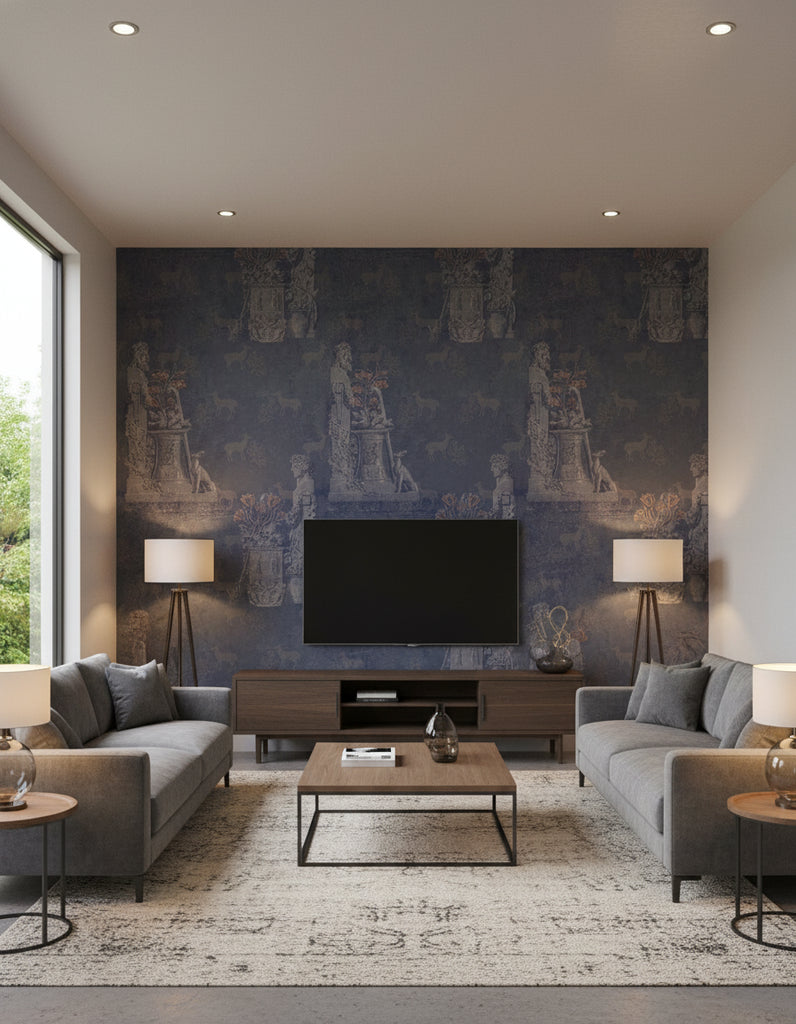 Sculptural | Mind The Gap - Living Room Visualization (AI-generated, may not be to scale. Verify pattern scale with product specifications.)