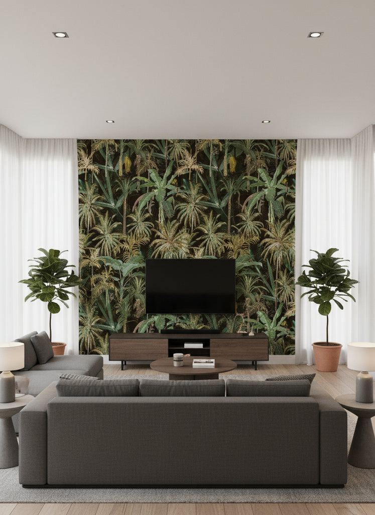The Jungle Anthracite | Mind The Gap - Living Room Visualization (AI-generated, may not be to scale. Verify pattern scale with product specifications.)