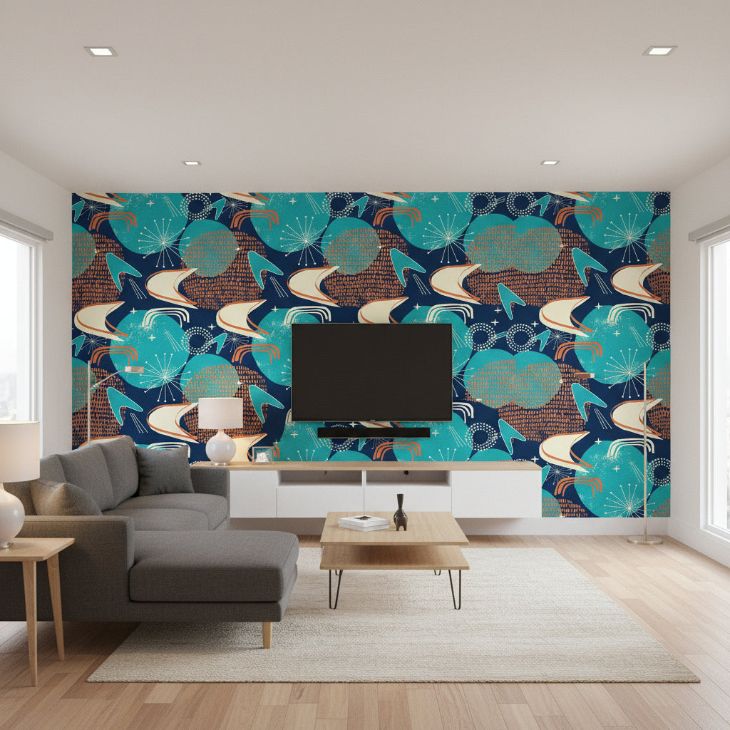 Cosmic Debris | Mind The Gap - Living Room Visualization (AI-generated, may not be to scale. Verify pattern scale with product specifications.)
