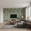 The Enchanted Woodland Green | Mind The Gap - Living Room Visualization (AI-generated, may not be to scale. Verify pattern scale with product specifications.)