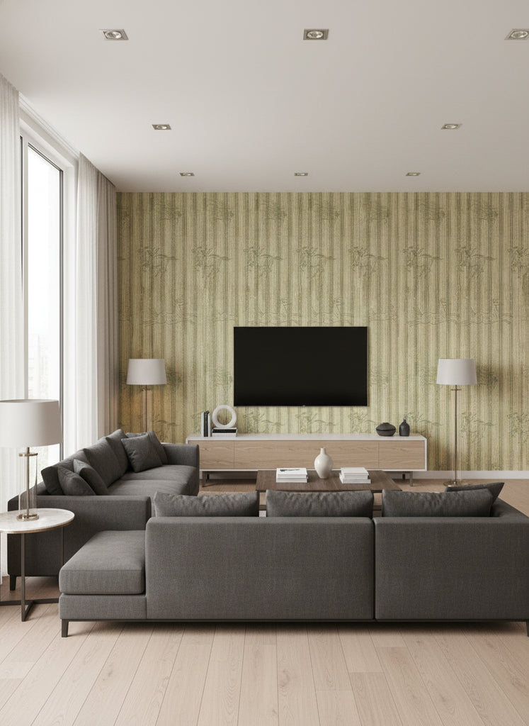 A Fable Alabaster | Mind The Gap - Living Room Visualization (AI-generated, may not be to scale. Verify pattern scale with product specifications.)