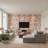 Folk Embroidery Crimson | Mind The Gap - Living Room Visualization (AI-generated, may not be to scale. Verify pattern scale with product specifications.)