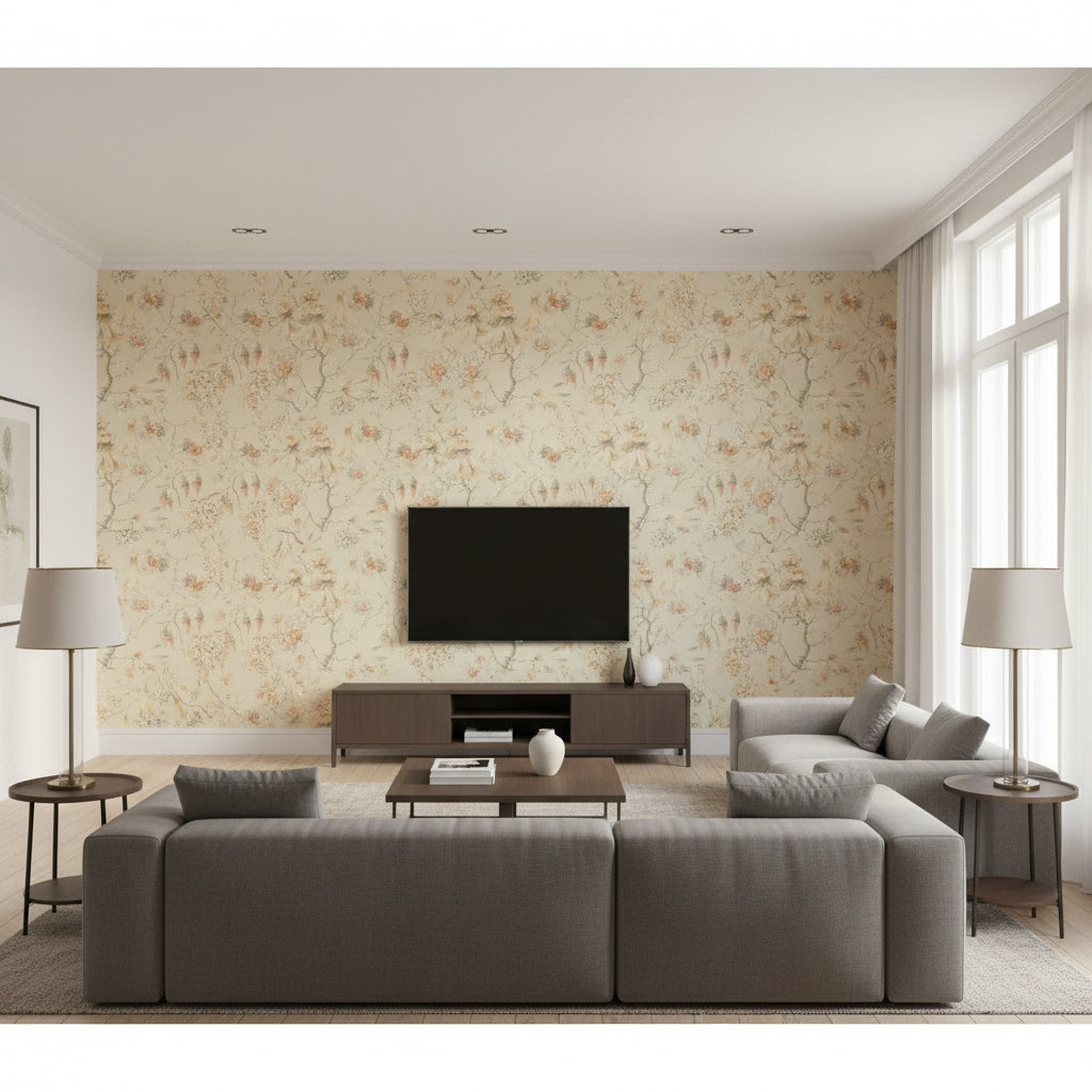 Grandma'S Tapestry Bluewash | Mind The Gap - Living Room Visualization (AI-generated, may not be to scale. Verify pattern scale with product specifications.)