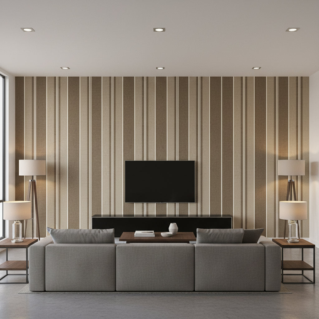 Szepviz Brown | Mind The Gap - Living Room Visualization (AI-generated, may not be to scale. Verify pattern scale with product specifications.)