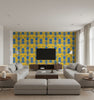 Mykonos Villa Motif Lemon | Mind The Gap - Living Room Visualization (AI-generated, may not be to scale. Verify pattern scale with product specifications.)