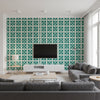 Aegean Tiles Ultramarine Green | Mind The Gap - Living Room Visualization (AI-generated, may not be to scale. Verify pattern scale with product specifications.)