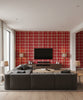 Seaport Plaid Red | Mind The Gap - Living Room Visualization (AI-generated, may not be to scale. Verify pattern scale with product specifications.)