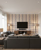 Seaport Plaid Cream | Mind The Gap - Living Room Visualization (AI-generated, may not be to scale. Verify pattern scale with product specifications.)