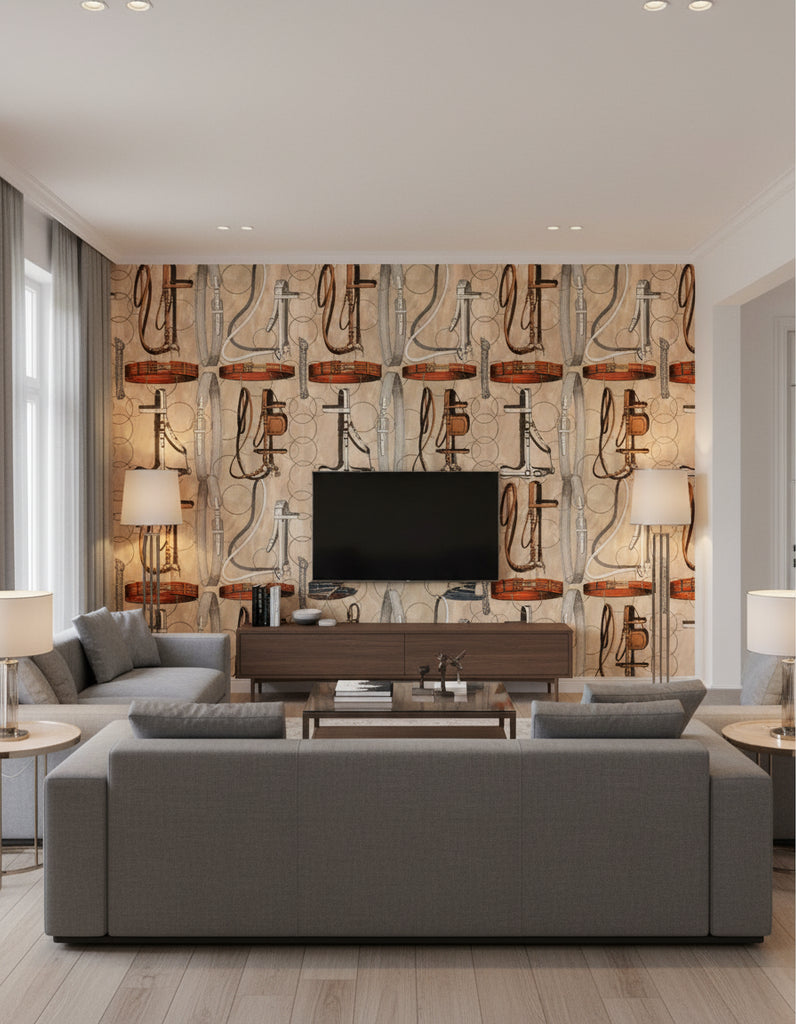 Equestrian Equipment Light | Mind The Gap - Living Room Visualization (AI-generated, may not be to scale. Verify pattern scale with product specifications.)