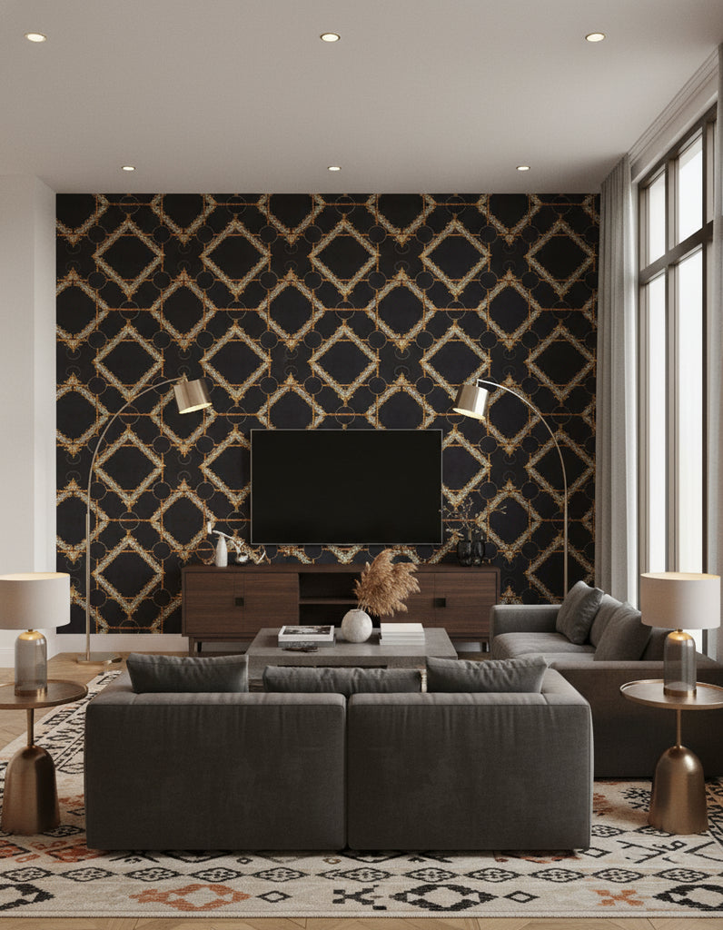 Decorative Harness Anthracite | Mind The Gap - Living Room Visualization (AI-generated, may not be to scale. Verify pattern scale with product specifications.)