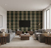 Equestrian Plaid Khaki | Mind The Gap - Living Room Visualization (AI-generated, may not be to scale. Verify pattern scale with product specifications.)