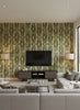 Tribal Ikat Myrtle | Mind The Gap - Living Room Visualization (AI-generated, may not be to scale. Verify pattern scale with product specifications.)