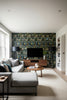 Carnaval Green | Mind The Gap - Living Room Visualization (AI-generated, may not be to scale. Verify pattern scale with product specifications.)
