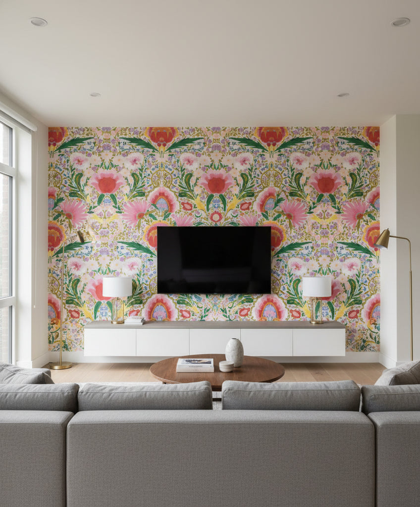 Susie Q | Mind The Gap - Living Room Visualization (AI-generated, may not be to scale. Verify pattern scale with product specifications.)