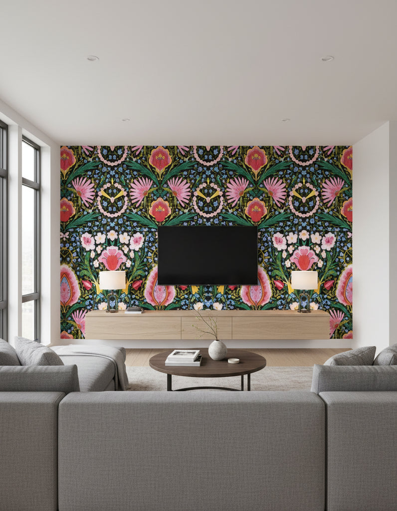 Susie Q Anthracite | Mind The Gap - Living Room Visualization (AI-generated, may not be to scale. Verify pattern scale with product specifications.)