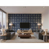 Bethel Batik Cobalt | Mind The Gap - Living Room Visualization (AI-generated, may not be to scale. Verify pattern scale with product specifications.)
