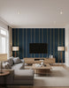 Oregon Indigo | Mind The Gap - Living Room Visualization (AI-generated, may not be to scale. Verify pattern scale with product specifications.)