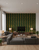 Vintage Ikat Topiary Green | Mind The Gap - Living Room Visualization (AI-generated, may not be to scale. Verify pattern scale with product specifications.)