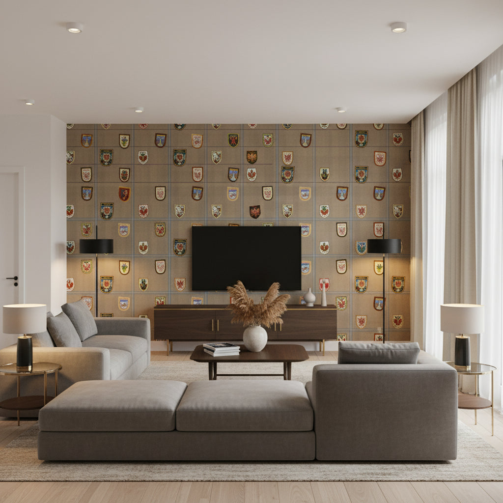 Alpbach Elm | Mind The Gap - Living Room Visualization (AI-generated, may not be to scale. Verify pattern scale with product specifications.)