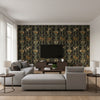 Mountain Dogs Peat Black | Mind The Gap - Living Room Visualization (AI-generated, may not be to scale. Verify pattern scale with product specifications.)