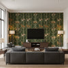 Mountain Dogs Cypress Green | Mind The Gap - Living Room Visualization (AI-generated, may not be to scale. Verify pattern scale with product specifications.)
