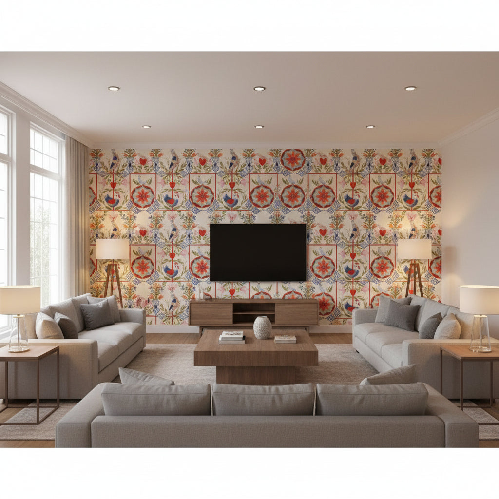 The Bird House | Mind The Gap - Living Room Visualization (AI-generated, may not be to scale. Verify pattern scale with product specifications.)